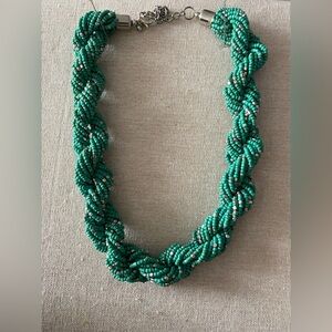♥️Vintage Boho Teal & Silver Twisted Seed Bead Rope Necklace